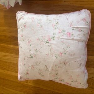 LoveShackFancy Pale Pink Floral Toss Pillow with Green Vine Accents